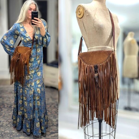 Vintage Tooled Leather Fringe Crossbody Bag - Picture 4 of 9